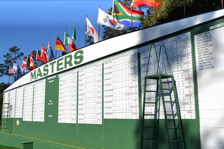 The Masters Tournament main scoreboard at Augusta National.